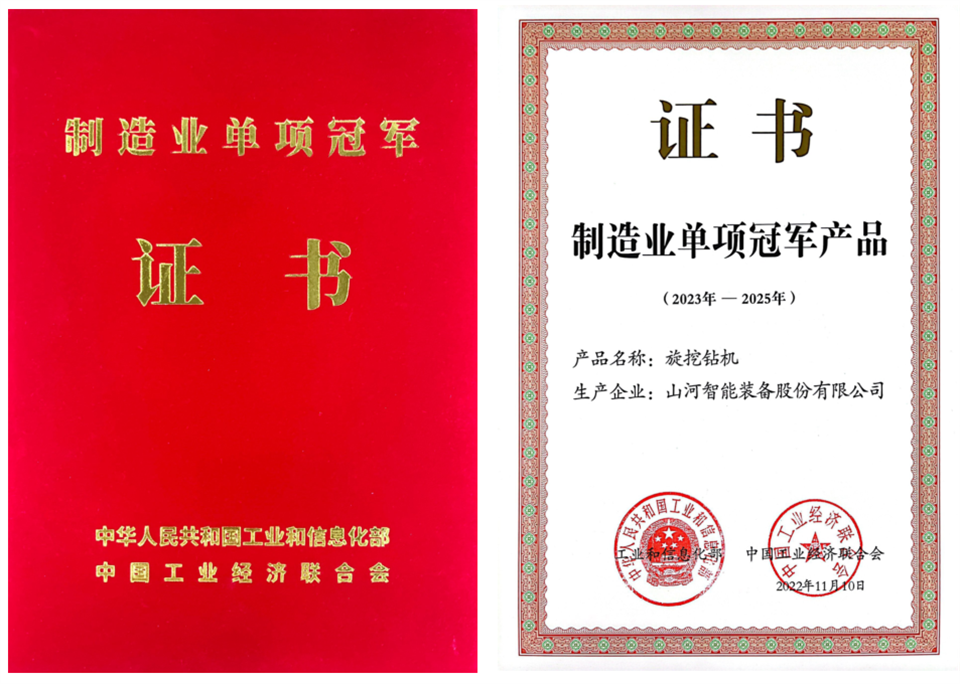 兩項(xiàng)單冠，行業(yè)唯一！山河智能兩款樁工產(chǎn)品同獲制造業(yè)單項(xiàng)冠軍